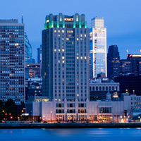 Picturesque riverfront view of the Hyatt Regency at Penn's Landing.